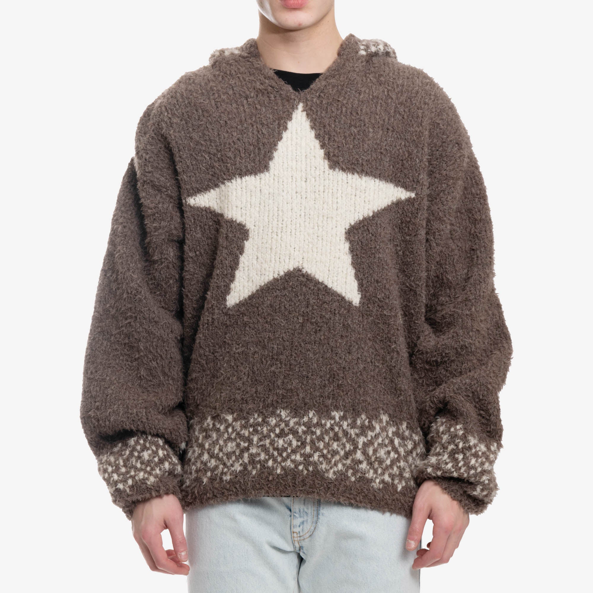 Children of the Discordance Oversized Star Knit Hoody Beige - 1