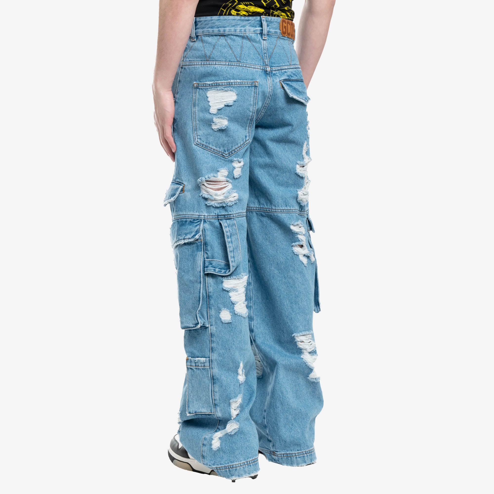 GCDS Ripped Ultracargo Denim Trousers Light Blue - 4