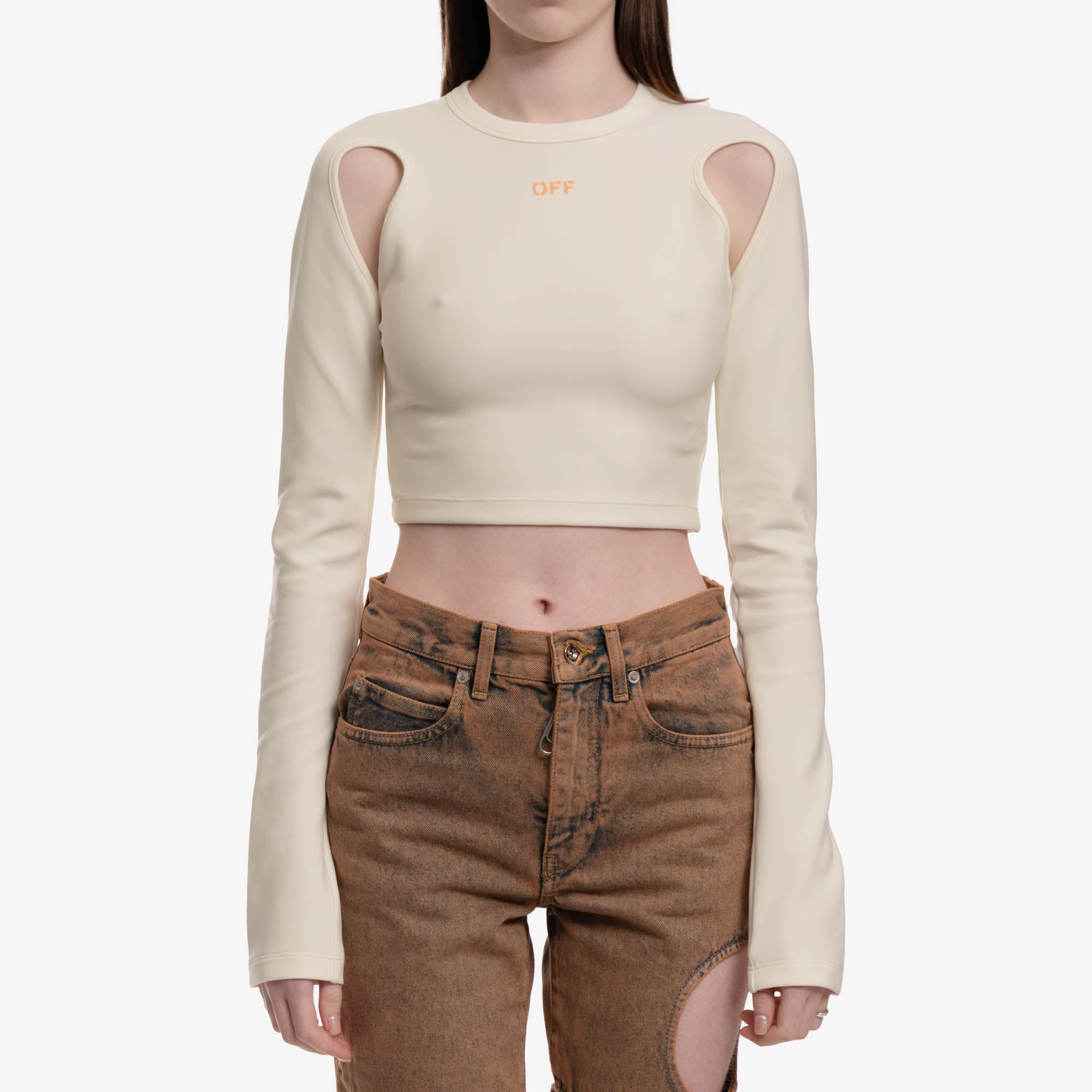 Off - White Womens Sleek Ls Crop Top WHITE - 1
