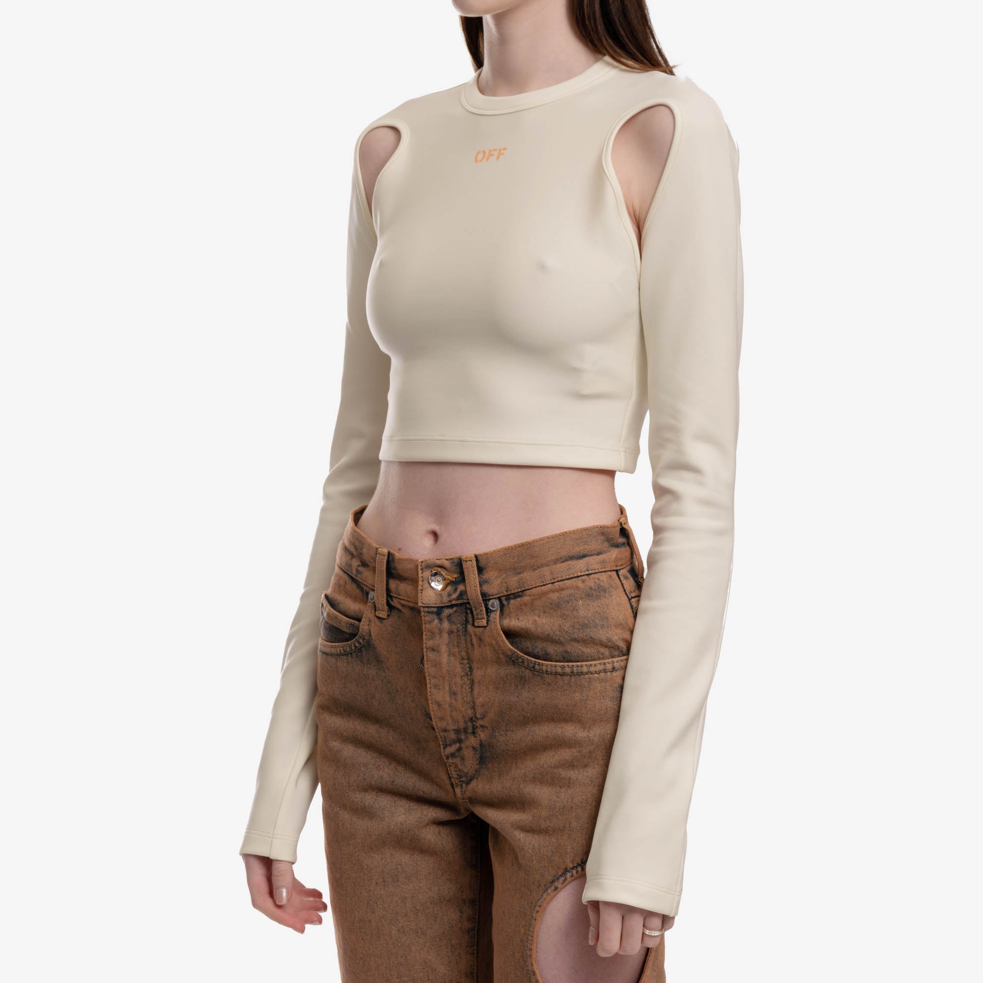 Off - White Womens Sleek Ls Crop Top WHITE - 3