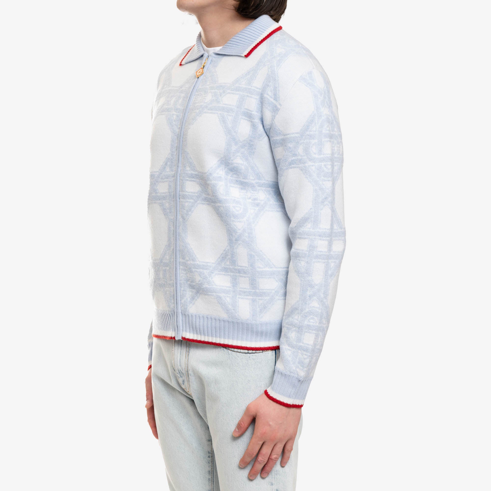 Casablanca Le Monogramme D'Osier Zip Cardigan Light Blue - 3