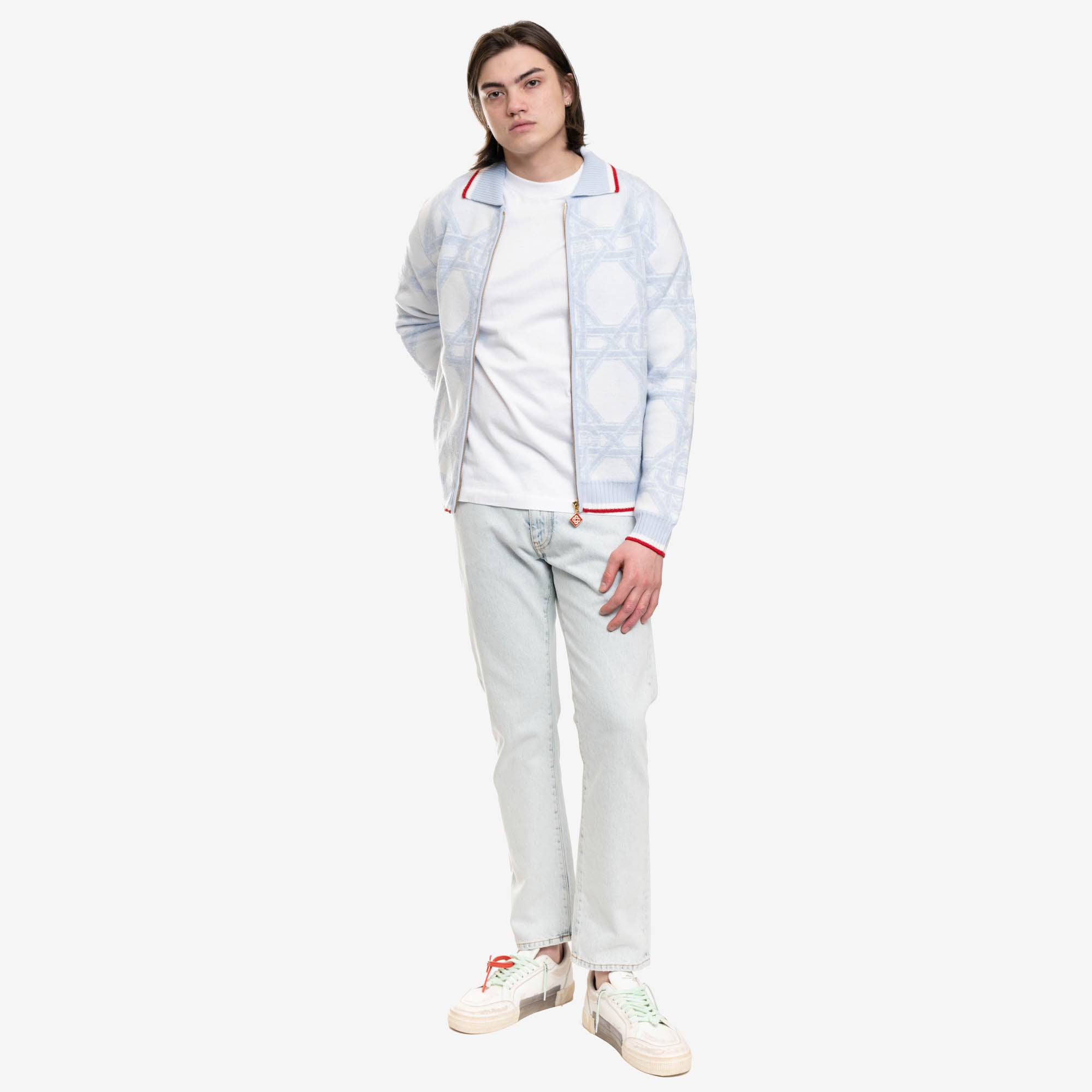 Casablanca Le Monogramme D'Osier Zip Cardigan Light Blue - 2