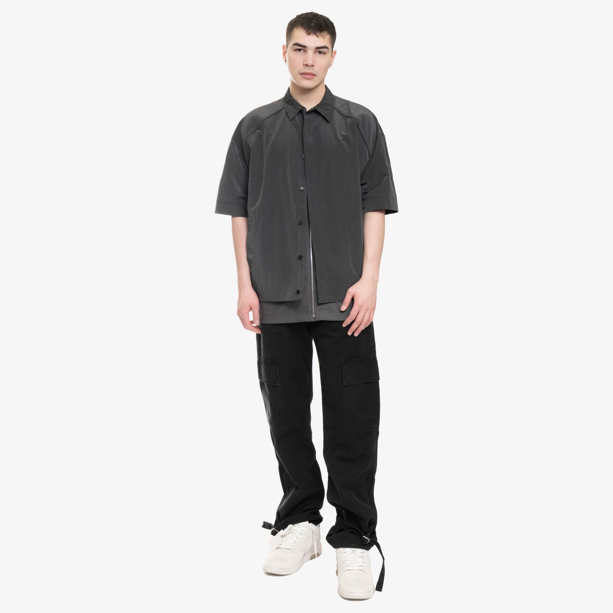 Juun.J Double Layer SS Zip Up Shirt Grey - 2