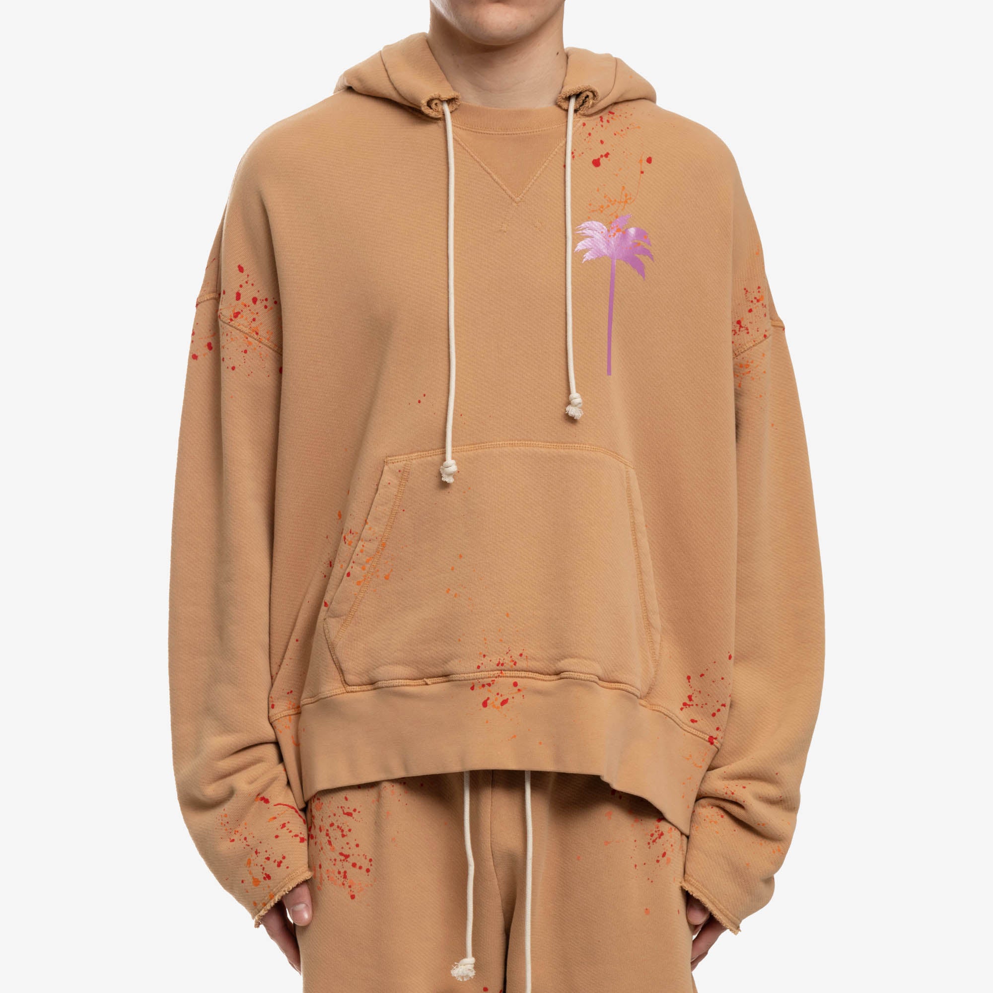 Palm Angels PxP Painted Raw Cut Hoody Camel - 1