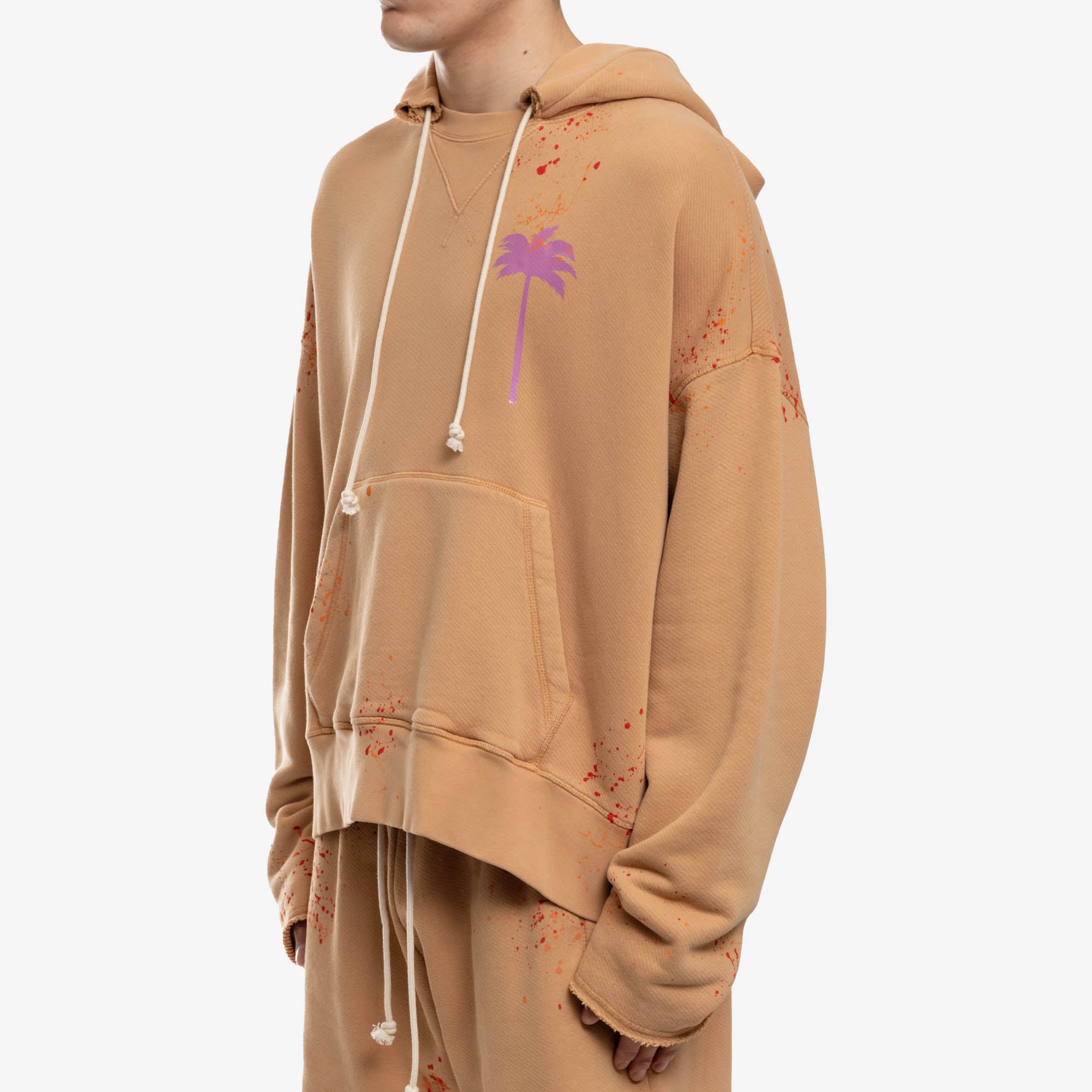Palm Angels PxP Painted Raw Cut Hoody Camel - 3
