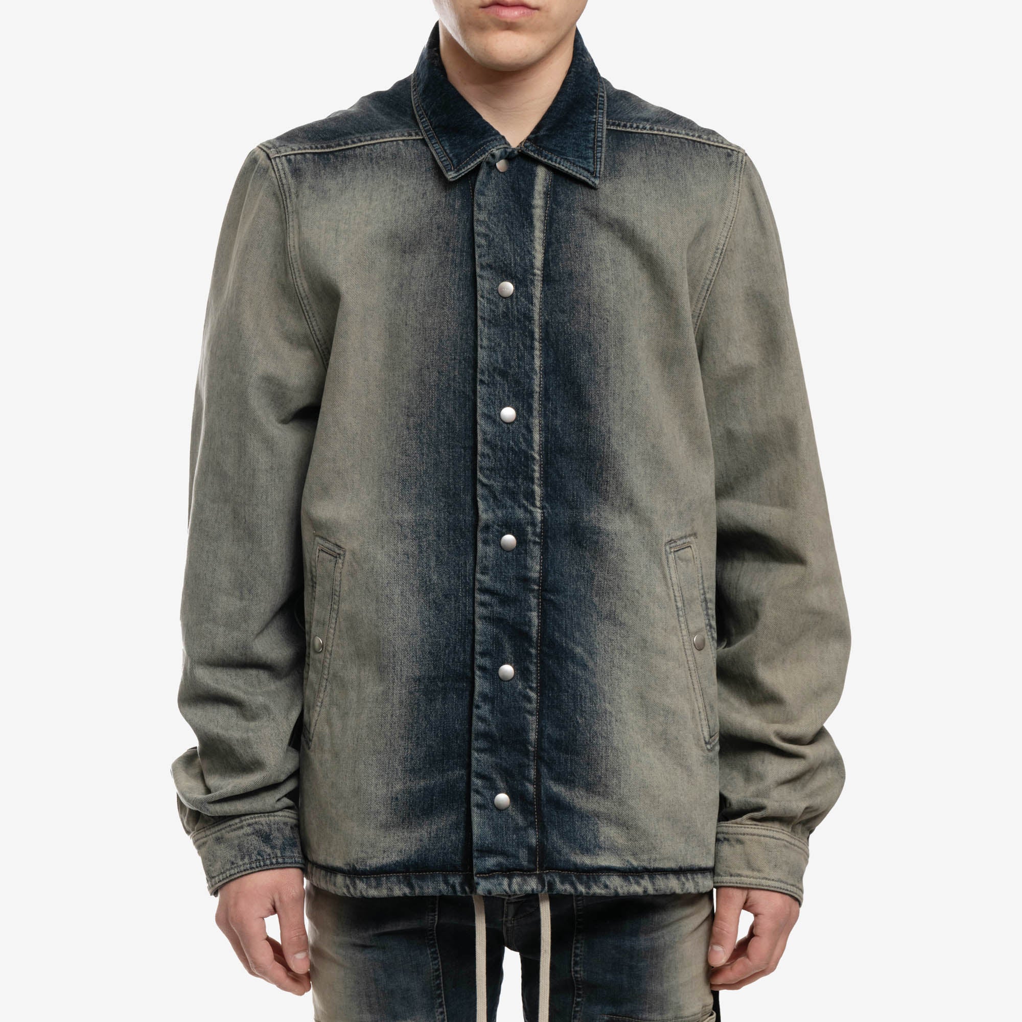 Rick Owens DRKSHDW EDFU Snapfront Denim Jacket Mineral Pearl - 1