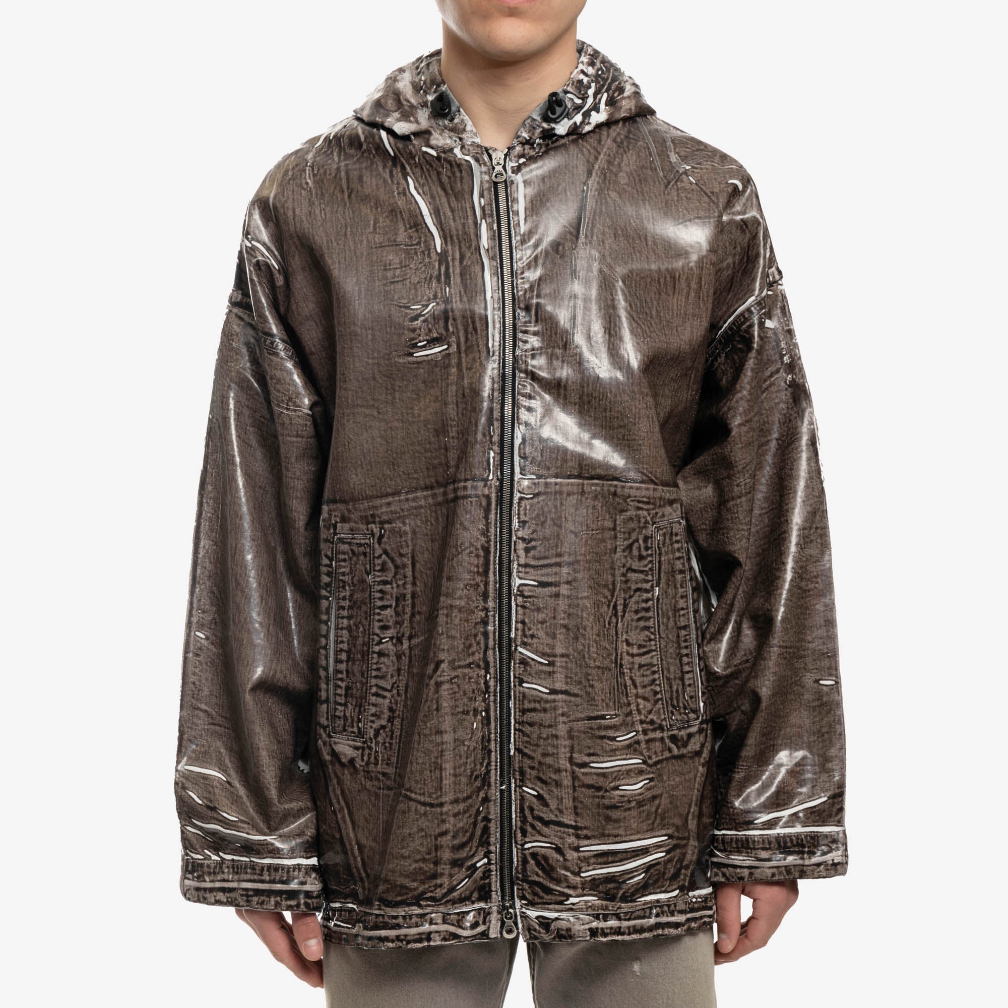 DIESEL Poly Denim Zip Up Hoody Brown - 1