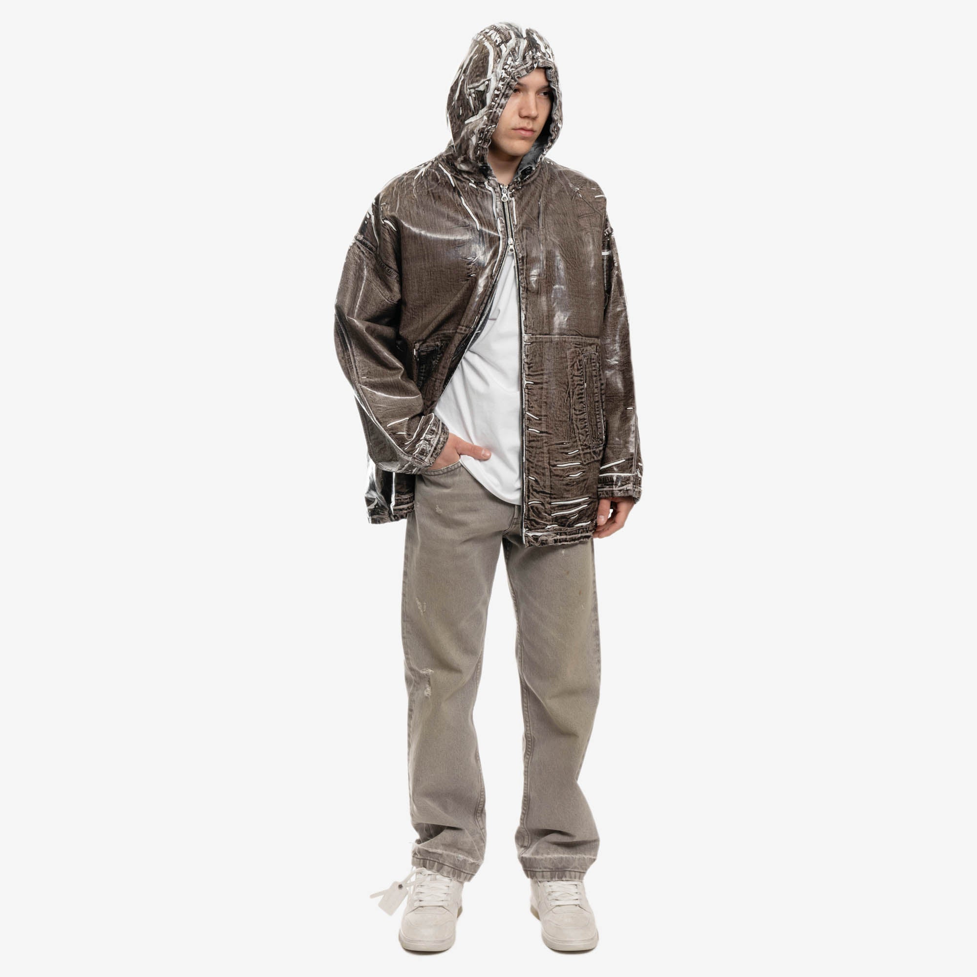 DIESEL Poly Denim Zip Up Hoody Brown - 2