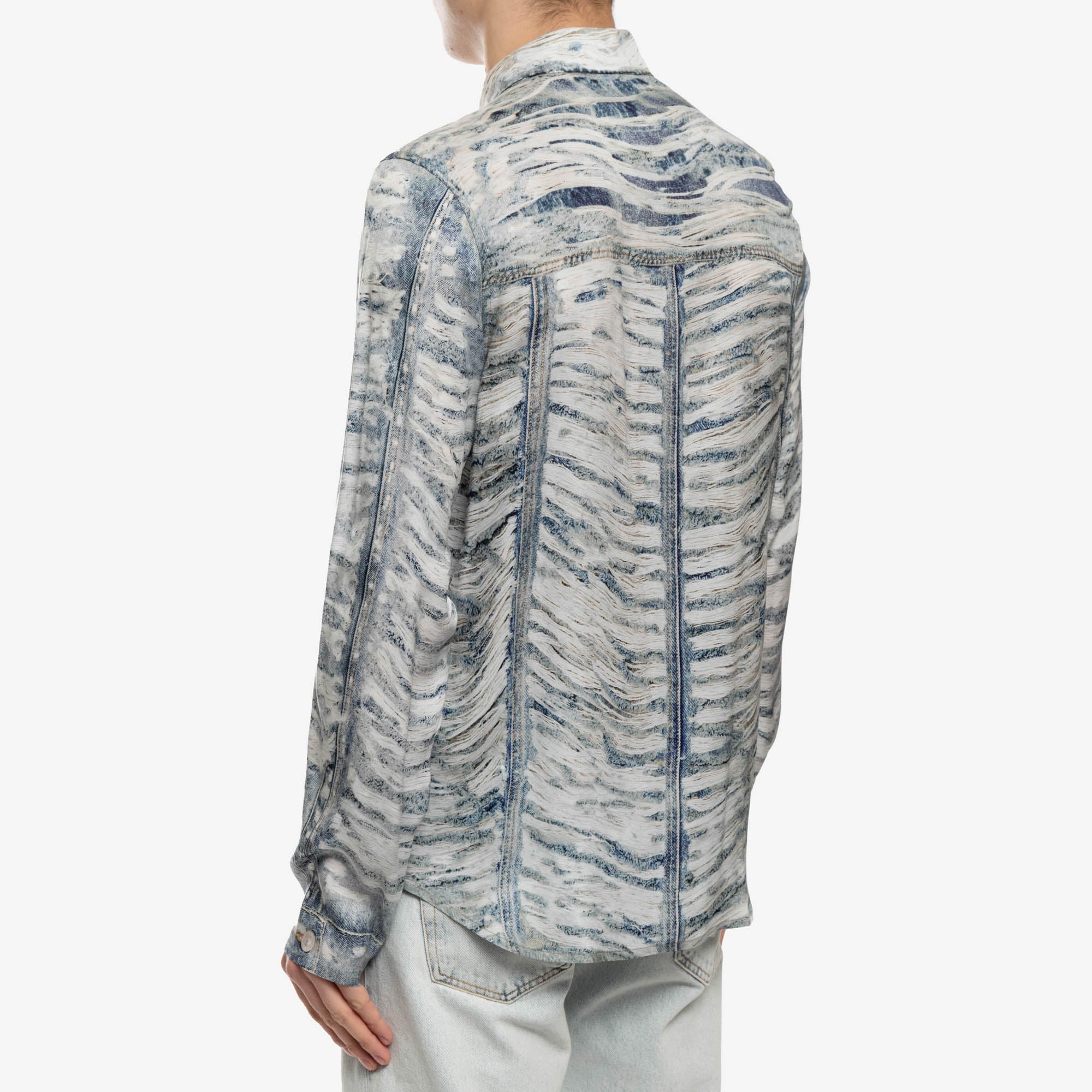 DIESEL Distressed Zip Up Denim Shirt Blue - 4