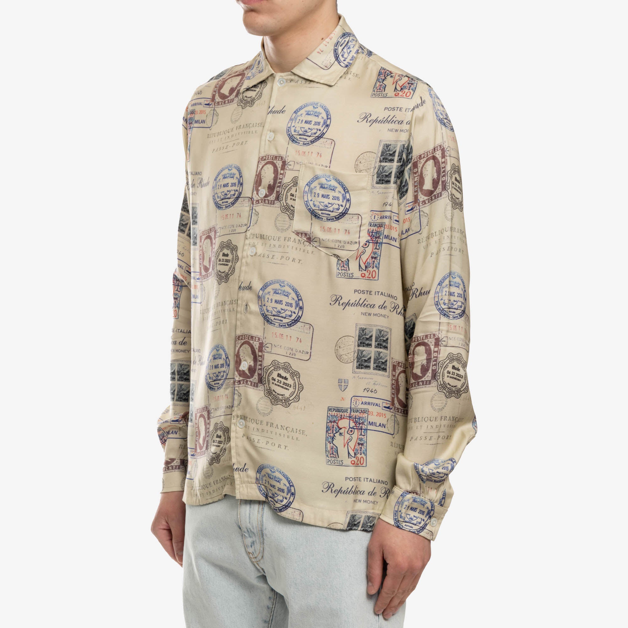 Rhude Passport Stamp Print Shirt Beige - 3