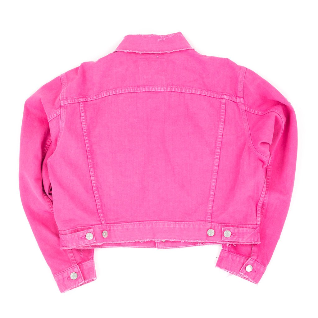 Adaptation Womens Distressed Cropped Jean Jacket Hot Pink - 5