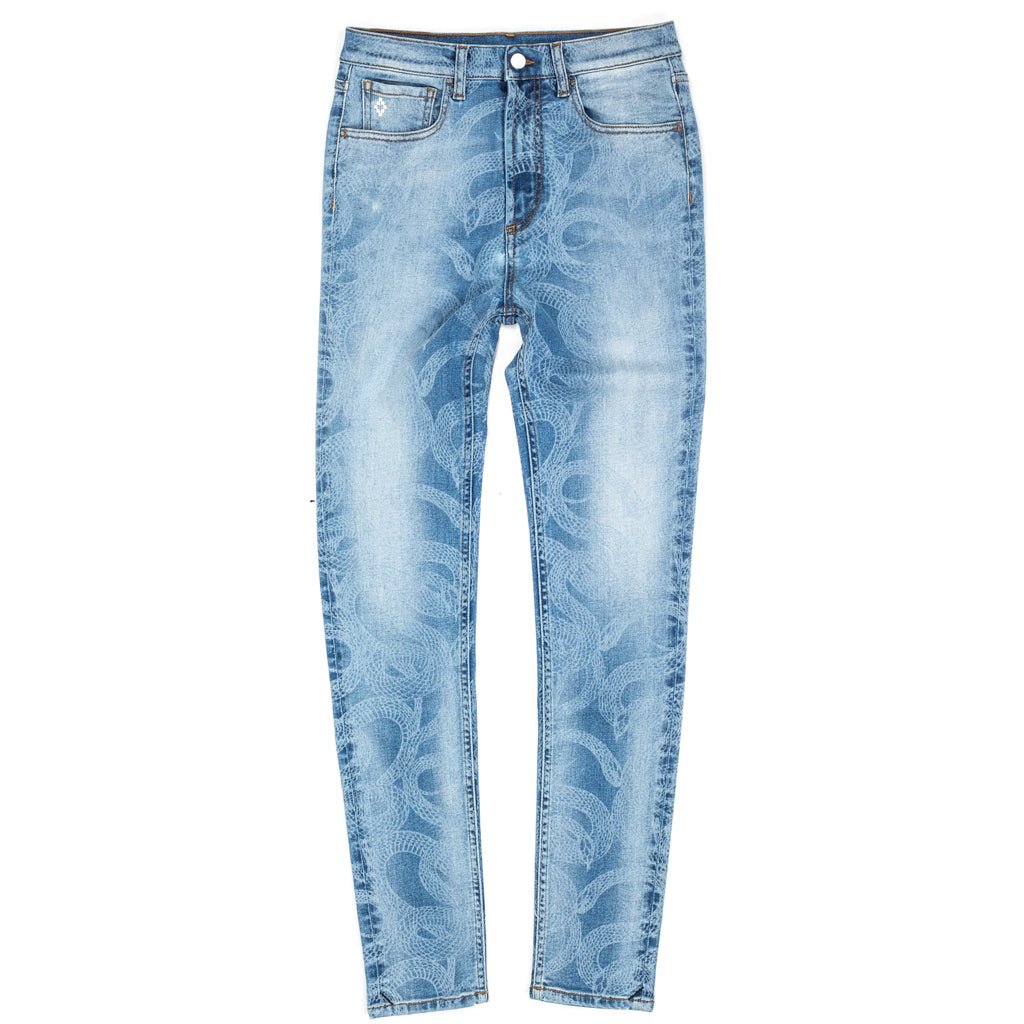 Marcelo Burlon Womens All Over Snake Skinny Jeans Blue - 4