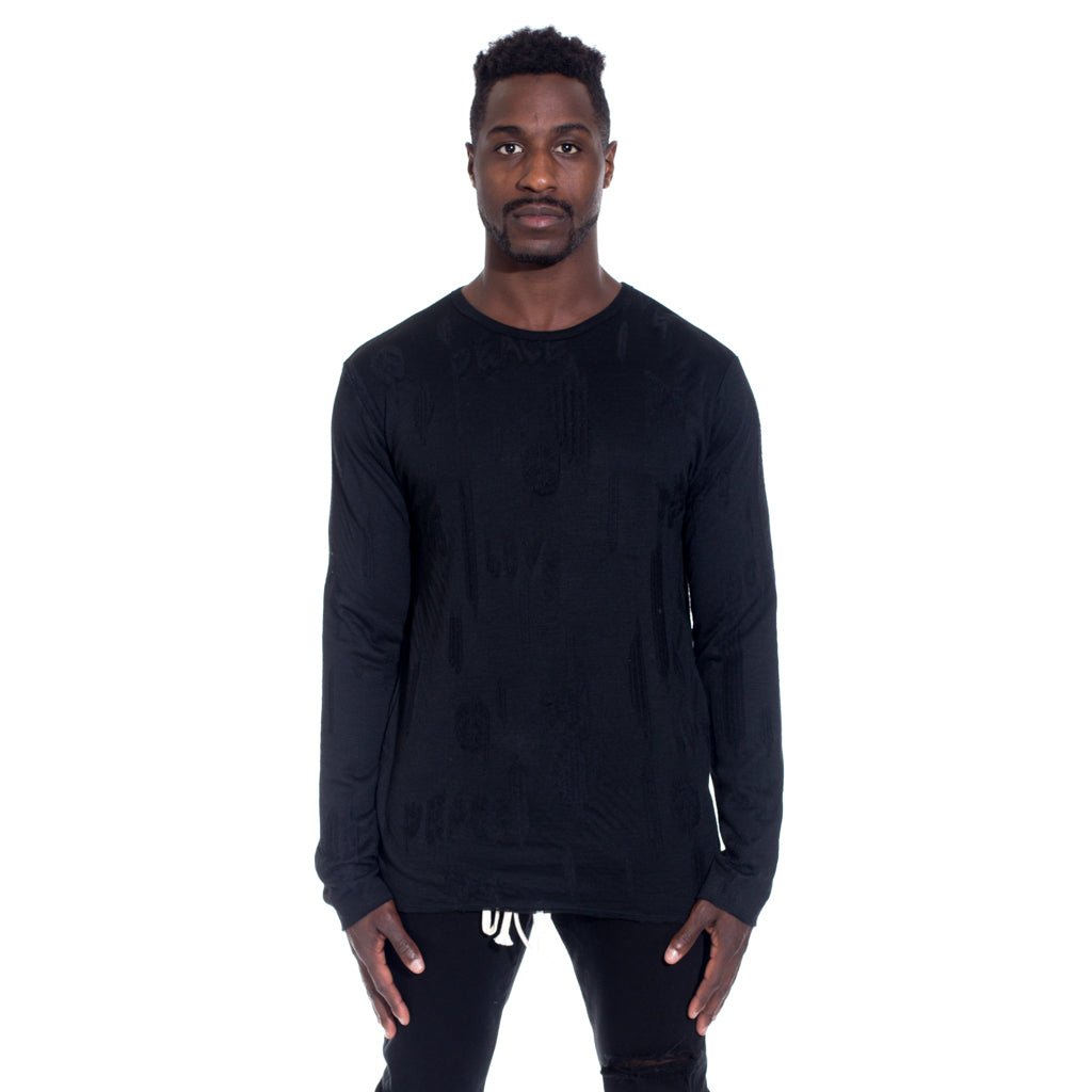 Roar Guns Peace Burnout Long Sleeve Tee Black - 1