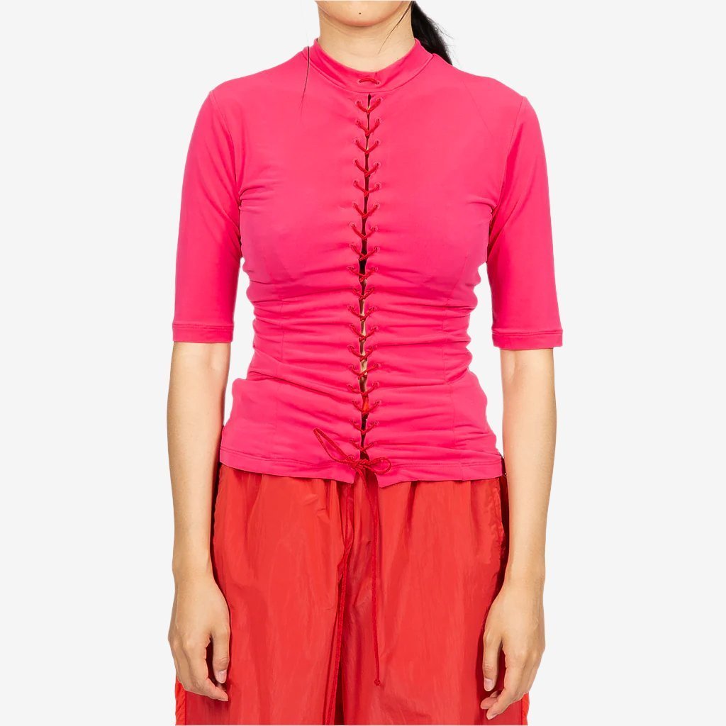 Unravel Womens Stocking Lace Up Top Fuchsia - 1