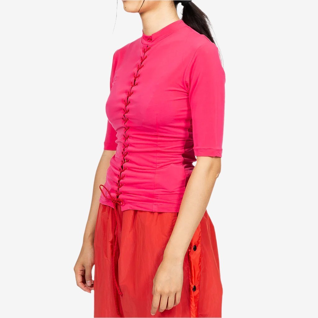 Unravel Womens Stocking Lace Up Top Fuchsia - 3