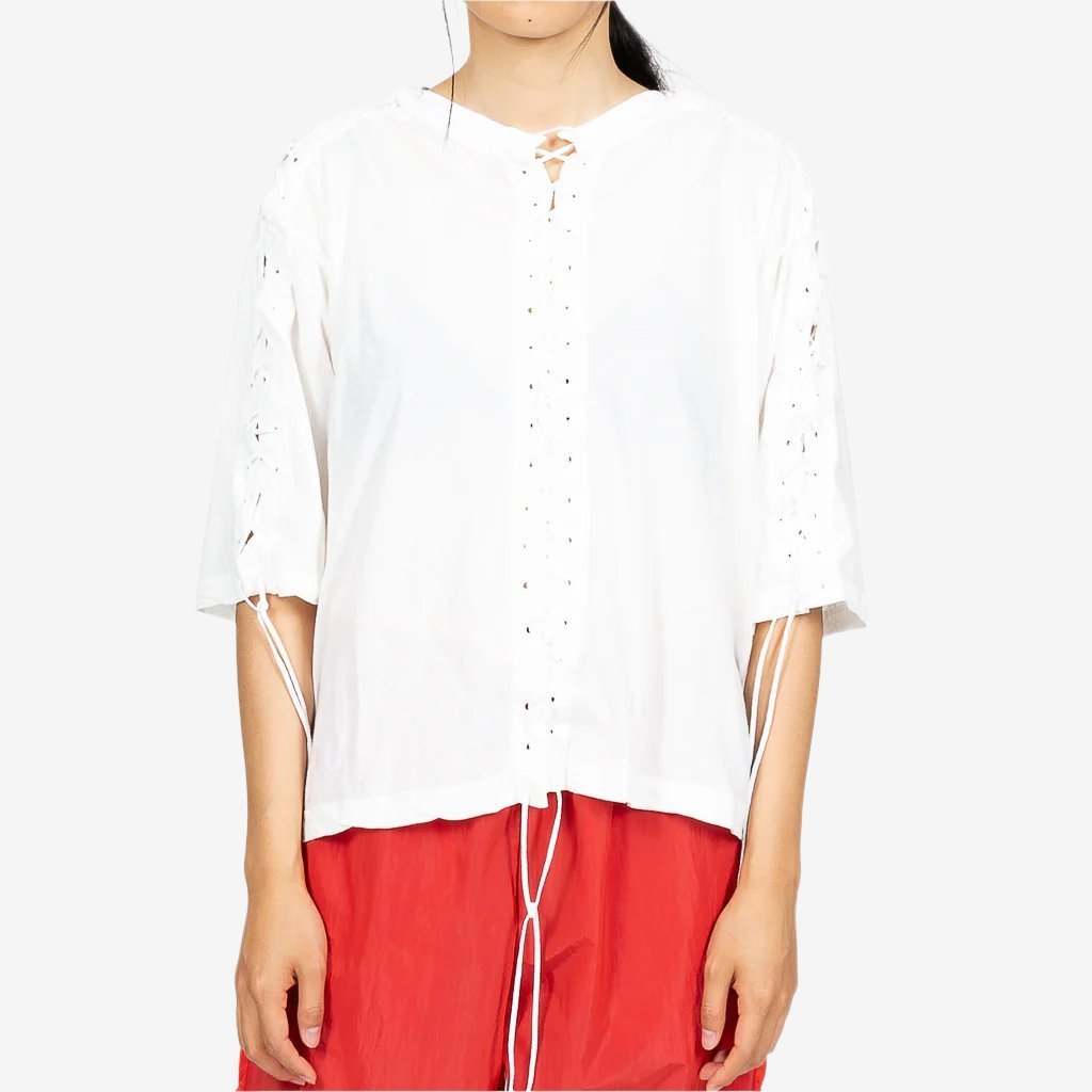 Unravel Womens Lace Up Oversize Tee White - 1