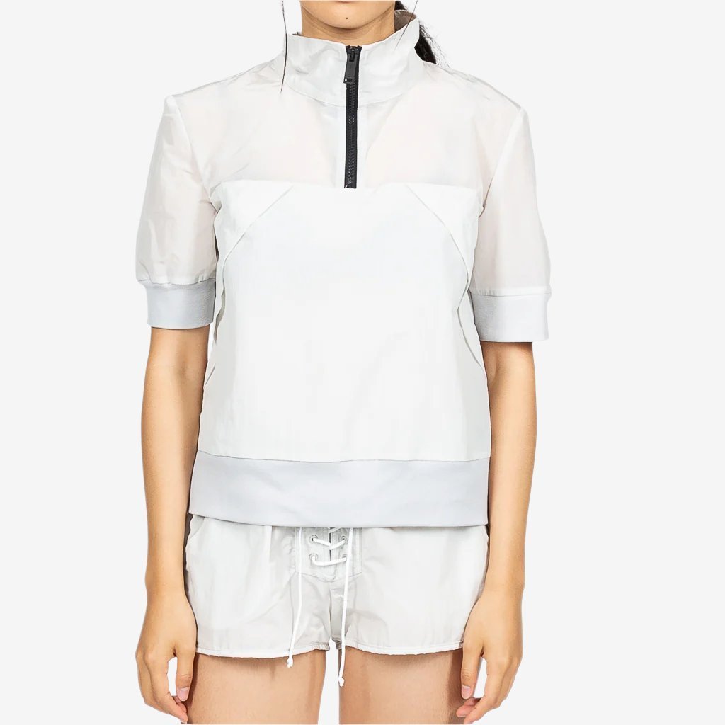 Unravel Womens Nylon Mock Neck Half Zip Light Grey - 1